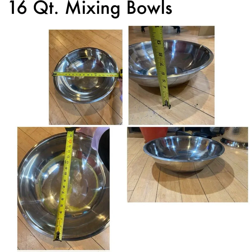 16 Qt Stainless Steel Mixing Bowl - Large Commercial Grade - Standard Weight
